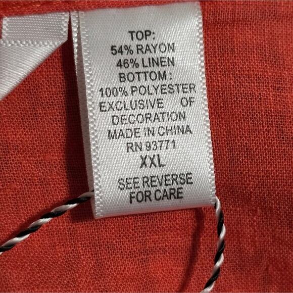 Kaktus Coral Crochet Floral Trim Linen Blend Tunic Plus Size XXL NEW - Picture 7 of 8